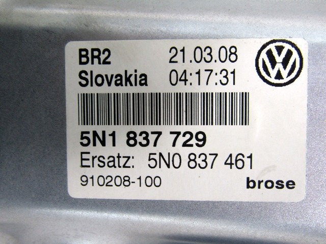 5N0959701 MOTORINO MECCANISMO ALZA-VETRO ALZA-CRISTALLO PORTA ANTERIORE SINISTRA VOLKSWAGEN TIGUAN 2.0 D 103KW 6M 5P (2008) RICAMBIO USATO 5N0837461