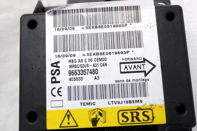 9663357480 KIT AIRBAG CITROEN C3 1.1 G 44KW 5M 5P (2009) RICAMBIO USATO CON CENTRALINA AIRBAG, AIRBAG VOLANTE GUIDATORE, AIRBAG PASSEGGERO, CRUSCOTTO 96380009VD