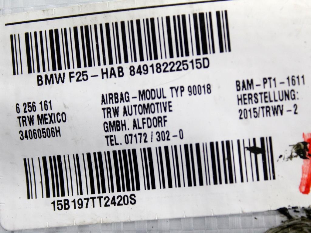 9182225 AIRBAG LATERALE A TENDINA LATO SINISTRO BMW X3 F25 RHD 2.0 D 4X4 140KW AUT 5P (2015) RICAMBIO USATO